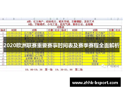 2020欧洲联赛重要赛事时间表及赛季赛程全面解析