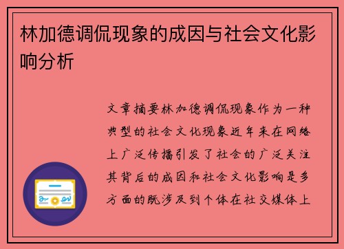 林加德调侃现象的成因与社会文化影响分析